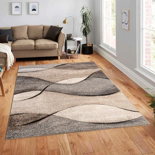 Paco Home Teppich Meliert Webteppich Hochwertig Wellen Optik Meliert Grau Beige Creme, Grösse:80x150 cm