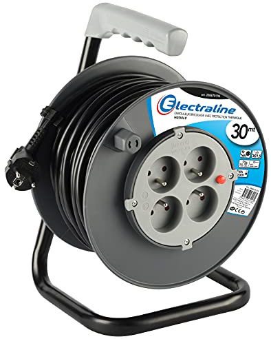 Electraline 20867017G Rallonge Prolongateur électrique 30 m avec enrouleur 4 Prises 16 A section 3G1,5 mm² Gris