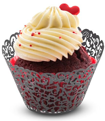 Wedding Decor Cupcake-Förmchen, Halterungen, Muffinbehälter für Hochzeit, Geburtstag, Veranstaltungen, Schwarz , 50 Stück