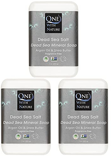 DEAD SEA Salt SOAP 3 PK - Shea Butter, Argan Oil, Magnesium, Sulfur, Minerals. All Skin Types, Problem Skin. Acne Treatment, Eczema, Psoriasis, Therapeutic, Natural, Fragrance Free, 7 oz Bars