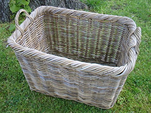 Kaminkorb, Zeitungskorb, Holzkorb, Riesenkorb aus Rattan, grau-beige