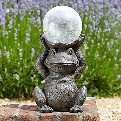Garden Mile Solar Outdoor Frog Garden Decoration Ornament Outdoor Colour Changing Solar Powered LED Lighting Waterproof, Large Decorative Statues 40cm
