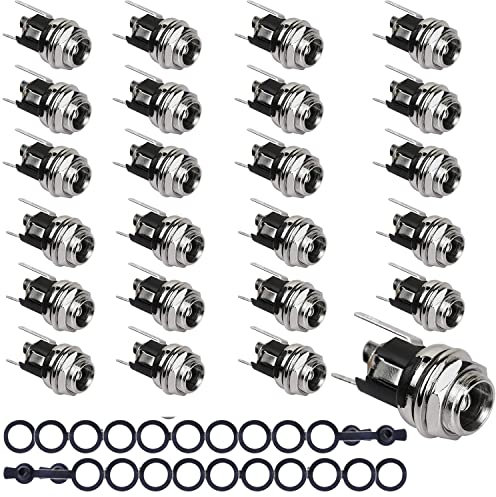 RUNCCI-YUN 5,5 x 2,1 MM /5,5 x 2,5 MMDC Power Jack Buchse 3 Terminals Buchse Panel Mount Stromstecker Adapter mit Staubdicht Kappe