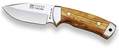 Joker Cuchillo desollador Pecari CO20, Hoja MOVA de 8,5 cm, virola INOX, cachas en Madera de Olivo, Hoja de 8,5 cm, 160 gr, Herramienta de Pesca, Caza, Camping y Senderismo