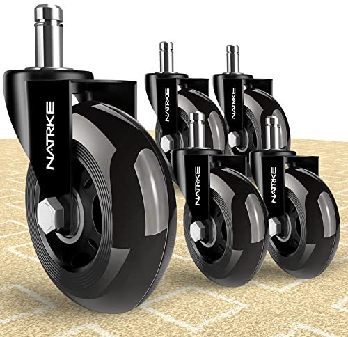 NATRKE Rotelle per Sedie Ufficio, Stelo di 11 mm, 5 Rotelle da Sedia Universali Ruote Girevoli per Sedia in Gomma Morbida, Silenzioso Liscio Adatto a Parquet Pavimenti in Legno Tappeti, Max 250kg