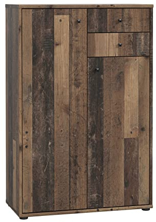 FORTE TEMPRA 2 Kommode mit 2 Türen und 2 Schubladen, Holzwerkstoff, Old – Wood Vintage Dekor, (B x H x T) 73,7 x 111,1 x 34,8 cm