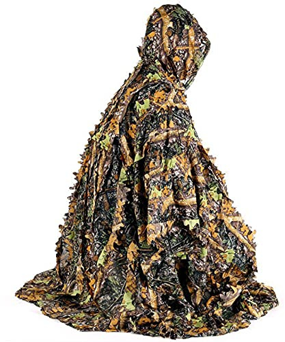 Niktule Woodland Poncho, Feuilles en Plein air Camouflage Ghillie Poncho Cape Cape, Camouflage Costume Ghillie pour l'observation des Oiseaux Photographie Formation en Plein air