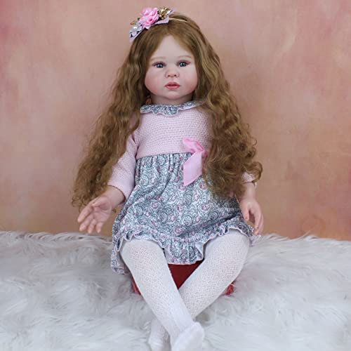 YIHANGG 70 cm Realistisch Enorm Reborn Babypuppe 28 Zoll Goldenes Langes Haar Kleinkindpuppe Mit Sichtbaren Venen Mädchen Prinzessin Ankleiden Kunst Bebe Weihnachten Geburtstag Geschenk