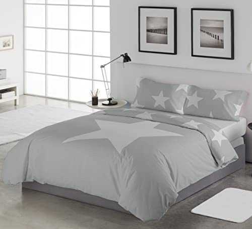 LEBENGOOD Juego de Funda Nórdica 50% Algodón para Cama 150x190/200 con Funda Almohada y 1 Funda de Edredón Colcha Sábana. Juego de Ropa Cama (F.Big North Gris 150)