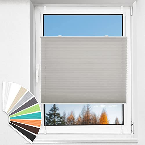 HOMEDEMO Plissee Klemmfix ohne Bohren Jalousien, Hellgrau, 120x110cm(BxH), Plisseerollo Fensterrollo mit Klemmträger, Faltrollo Klemmrollo Sicht-und Sonnenschutz Rollos für Fenster & Tür