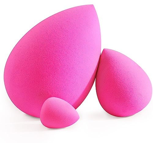 BEAKEY Trio Set Large, Mini and Standard Makeup Sponges with Soft and Bouncy Touch, Beauty Sponges Blender in Rose Pink for Powder, Cream and Liquid Blending
