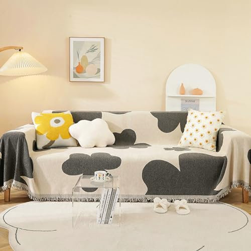 Ayoiow Sofabezug Elastisch Bezug Sofa Grau Sofahusse 2 Sitzer Chenille Blumenmuster