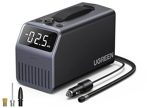 UGREEN Tyre Inflator Air Compressor 150 PSI 12V Portable Car Tyre Pump with Accurate Digital Display for Tyre Pressure Gauge Electric Pump Compatible with Cars, Motorcycles, Bicycles, Balls
