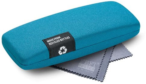 FEFI - Hardcase Brillenetui mit Bezug aus recycelten PET-Flaschen - Mit Brillenputztuch (Blau)
