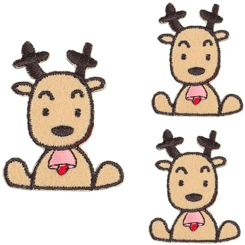 alles-meine.de GmbH Bügelbild - 3 Stück - Elch - je 4,5 cm x 3,7 cm - Aufnäher - Applikation - Jungen & Mädchen - zum Bügeln Aufkleben - gewebter Flicken - Bügelflicken/Hosenfl..