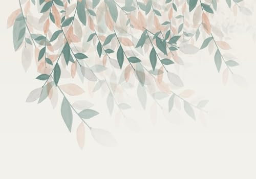 Fototapete Blumen 3D Tapeten 3D Effekt Wohnzimmer Schlafzimmer Vliestapete Ästhetische Frische Aquarell Tropische Pflanzenblätter Natur Grau Graffiti Steinoptik Kinder Tapeten