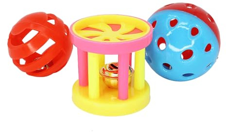 HAICN Futterball für Vögel, bunt, Kunststoff, rollend, interaktiv, für Papageien, Nymphensittiche, Nymphensittiche, Papageien, Papageien, 3 Stück
