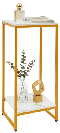 Taozhiyy Blumenständer 2 Etagen, Pflanzenständer 75cm Hohe, Gold Metall Blumentopfständer mit Weiß Platte, Pflanzenregal Blumenregal für Wohnzimmer Schlafzimmer Balkon Büro Deko