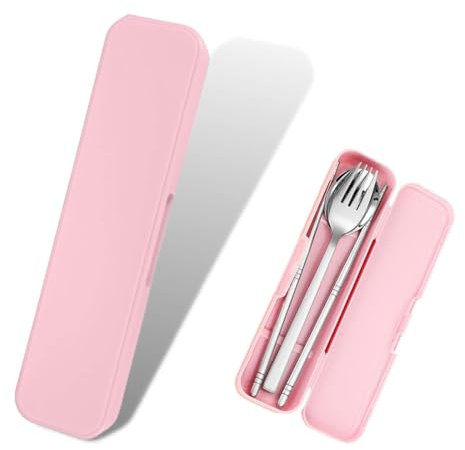 PLABBDPL 1 caja de cubiertos portátil de 20 cm/7,8 pulgadas, bolsa de viaje para almacenamiento de vajilla, bolsa de camping, para cuchara, tenedor y palillos (rosa)