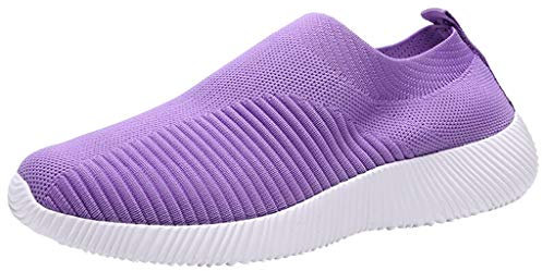 WWricotta Women Outdoor Mesh Shoes Casual Slip On Comfortable Soles Running Sports Shoes Womens Shoes 9 Wide Sneaker Indoor Walking Shoes Women Purple
