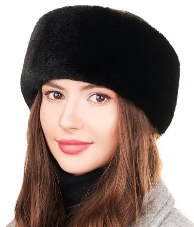 Futrzane Modern Stirnband - Russische Ohr Wärmer - Fell Stirnband Damen Winter - Größe M (Schwarz Modern)