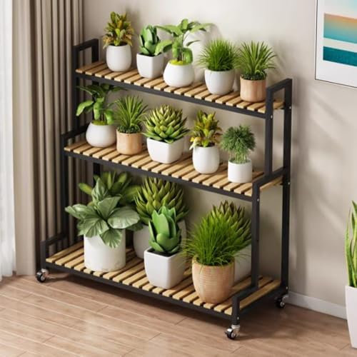 KADEUX Holz 3 Stufen Blumenständer, Große Pflanzenständer Blumenleiter, Modern Blumentreppe Schwarz/weiß Blumenbank, Ablageregal Für Blumentopf(Black,50cm)