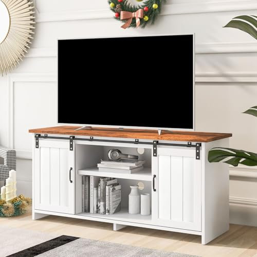 Buffet Avec 2 Portes Coulissantes, Meuble TV - 120*40*60.5, Meuble De Cuisine, Meuble De Rangement, Meuble D'appoint, Étagères Ouvertes, Salon, Salle À Manger, Couloir, Design Industriel, Marron +blan