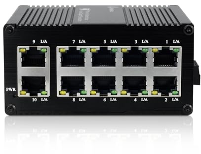 ENIANHUA Mini switch Ethernet non gestito a 10 porte, 8 porte RJ45 + 2 porte Uplink Gigabit, supporto 10/100/1000Mbps, guida DIN o montaggio a parete,