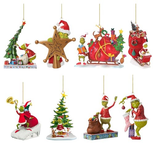 8 PCS Christmas Tree Ornament, Funny Santa Hanging Decoration, Flat Acrylic Xmas Theme Pendant Gift