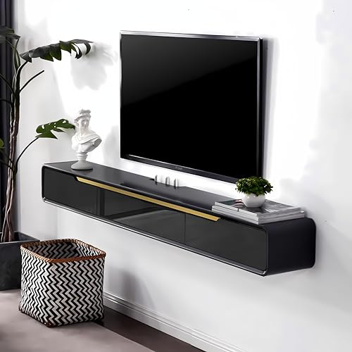 TV-Hängeschrank aus Massivholz 120-200cm Moderner TV Hängeboard Lowboard Fernsehschrank schwebend TV Schrank Board mit Schubladen TV-Medienkonsole Für Wohn- und Schlafzimmer (A, 180CM/70.86IN)