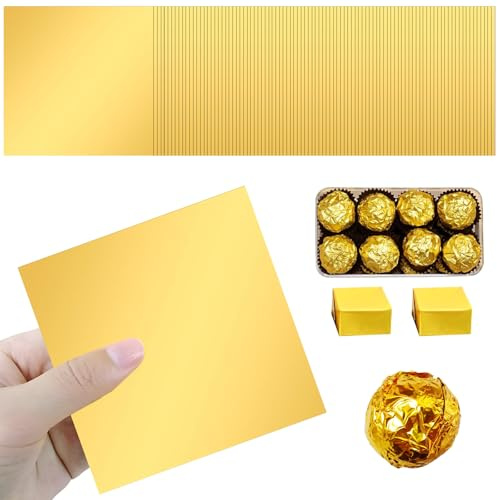 ysister 100Pcs Schokoladenverpackung Schokoladen Verpackung Tafel Folie Papier Wrapper Goldene Aluminiumfolie für DIY Süßigkeiten und Schokoladenverpackung 20 x 20cm