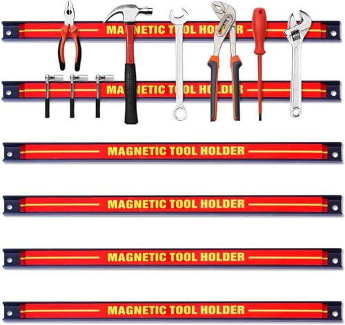 Savieva 18 Inch Hardware Set of 6 Magnetic Tool Holder Racks Heavy Duty Garage Workshop Wall Holder Strip for Tools Bar with Magnet for Screwdriver, Wrench