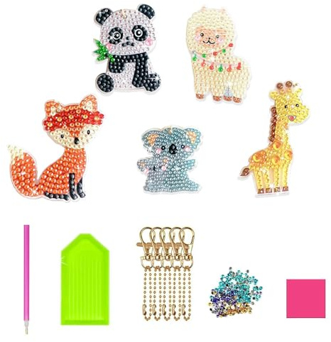 5 Stück Diamond Painting Schlüsselanhänger, Tiere Doppelseitige SchlüsselanhäNger, Strass Malerei Schlüsselanhänger Diamant Handwerks Anhänger für Geldbeutel Key Case Geschenk Kunsthandwerk Deko