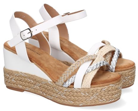 shoes&blues.es 91661 Sandalia de Cuna de Yute para Mujer, Comodas y Elegantes, Diseno Moderno con Pala Trenzada y Cierre de Hebilla, Ideales para Primavera-Verano. Blanco Talla 39