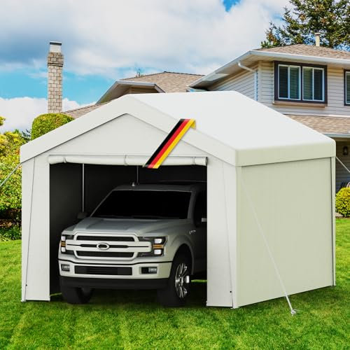 Carport Zeltgarage 3x4m – Wasserdichtes Garagenzelt mit abnehmbaren Seitenwänden – UV-beständig Winterfest Unterstand für Auto, SUV, LKW, Boot – Lagerzelt Weidezelt Garten Garage, Weiß
