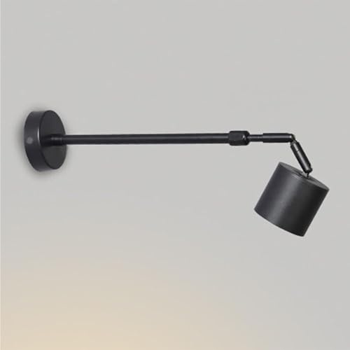 Applique A LED Con Faretto Laterale - Faretto A Binario A Palo Lungo 7W/10W, Lampada Da Parete Industriale A Braccio Lungo Con Funzioni Telescopiche E Rotanti, Per Camera Da Letto, Comodino(Black,7W(3