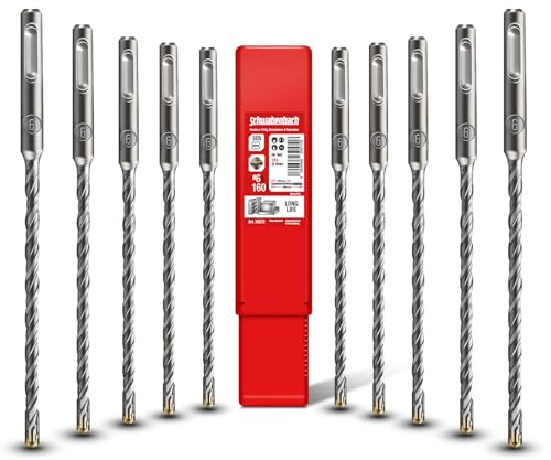 SCHWABENBACH® SDS PLUS Betonbohrer Set 10tlg. Ø 6mm x 160mm – Profi Steinbohrer für Beton, Stahlbeton, Mauerwerk & Naturstein – Premium Qualität für Schlagbohrmaschine (kein SDS MAX)