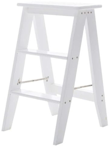 OZBME Escabeau Pliant en Bois Massif, Tabouret échelle 3 marches en pin, Tabouret d'escalade d'intérieur Multifonctionnel pour Usage Domestique