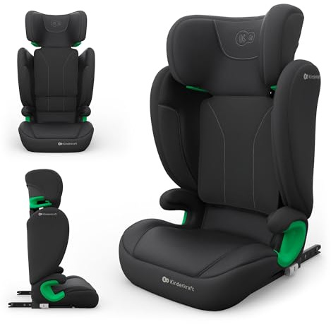 Kinderkraft JUNIOR FIX2 PRO I-SIZE Seggiolino auto 15-36 kg, Gruppo 2-3, 100-150 cm, con Isofix, Poggiatesta regolabile, Sistemi di sicurezza, Leggero Facile da trasportare, Facile da pulire, Nero