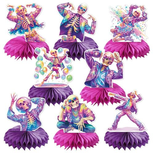 FOSDICK 8 Pezzi Centrotavola Decorazioni Halloween, Tema Disco Decorazione a Nido d’Ape Addobbi Tavolo Allestimento Halloween, Teschi Nido d’Ape Addobbi Halloween Dia de Los Muertos Feste