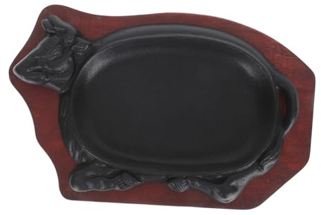 UKCOCO Plaque Teppanyaki Fonte Forme de Bœuf avec Support Poêle Gril Antiadhésive pour Viande Poisson et Barbecue Familial