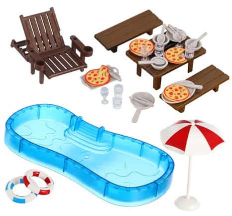 HEALSOPTHY 2 Sets Miniature Dollhouse Furniture Set with Pool and Beach Chair Accessories Realistic DIY Living and Outdoor Decor Kit for Doll House Detailed Craftsmanship for Indoor and