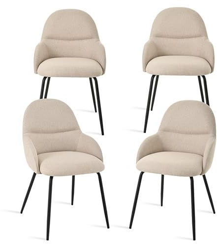 Goeurvant Juego de 4 sillas de comedor con reposabrazos – Sillas ergonómicas tapizadas, Sillas modernas de cocina con funda de lino y patas de metal, Sillas tapizadas para salón, comedor, cocina