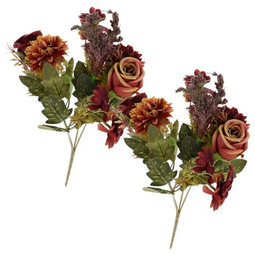 DECOMELODY 2 Pezzi Bouquet di Fiori Artificiali Composizione Europea con Ortensie e Naturali per Decorazioni Feste Materiale Realistico e Colori Duraturi