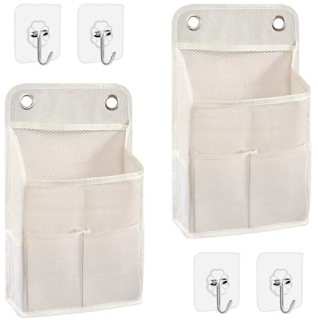 AOROPS Hängeorganizer mit Haken, 2 Stück Organizer Hängeorganizer mit Taschen, Faltbares Leinen Wand Organizer Hängend Hängeregal für Badezimmer Schlafzimmer Büro Wohnmobil