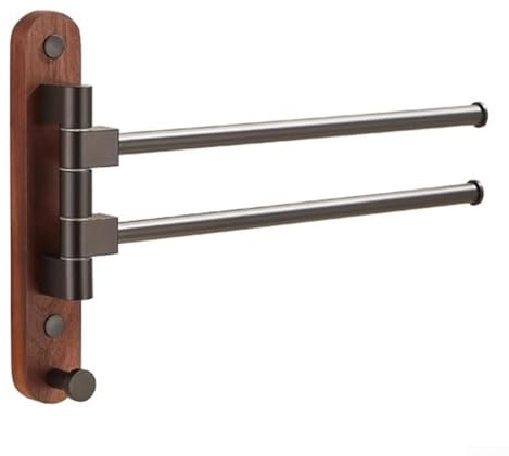 HEBEOT Handtuchhalter aus Holz, zur Wandmontage, drehbar, mit 2 bis 5 klappbaren Armen, Aluminiumlegierung und Holzhalter für Bad oder Küche, platzsparende Organisation (1)