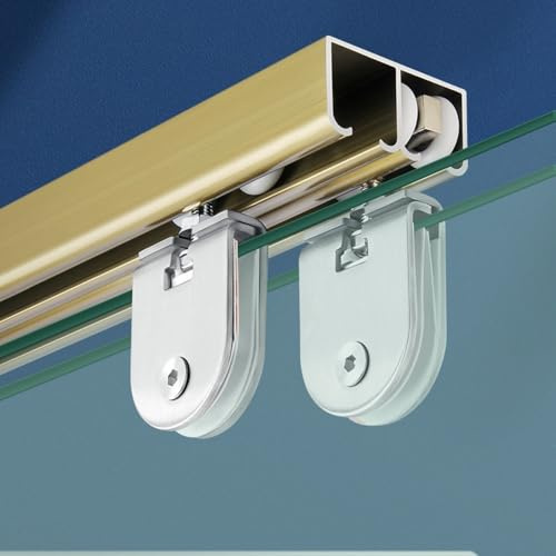 Kit binario per porta scorrevole in vetro a doppio canale, montaggio superiore, per armadi e docce, finitura champagne, 120 cm, perfetto per armadi e soluzioni salvaspazio