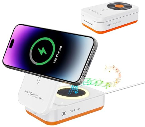 Cargador inalámbrico con altavoz, soporte magnético de carga rápida para iPhone 17, 16, 15, 14, 13, 12 Pro Max, altavoz Bluetooth inalámbrico portátil para teléfono celular, gadgets tecnológicos