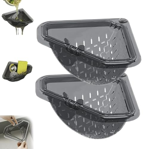 2PCS Magnetic Sink Drain Basket, Magnetic Sink Corner Strainer, Magnetics Drainage Filter Basket, Triangular Draining Baskets For Sinks With Twist Open Bottom, Kitchen Sinks Corner Rack For Storage