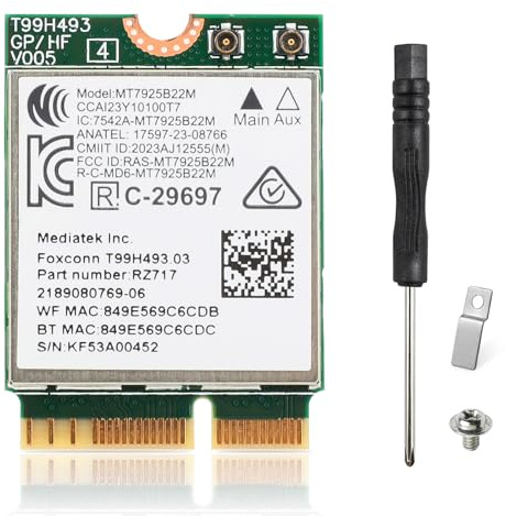 EDUP Carte WiFi 7 BE6500 M.2 2230 pour PC Portable, Tri-Band 802.11be 6GHz/5GHz/2.4GHz, Bluetooth 5.4, Jusqu’à 6,5 Gbit/s, OFDMA, Compatible Intel & AMD, Windows 11 (64-bit) et Linux Kernel 6.7+